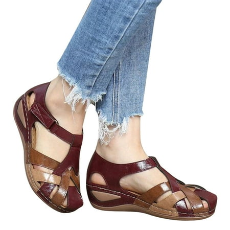 

Female Sandals Summer Cool Shoes Simple Design Comfortable Lightweight For Summer Beach Indoor Outdoor Red 36