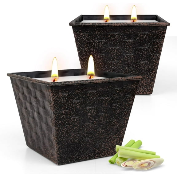 Citronella Candles Outdoor – 2 Pack, 12oz Each, Large Double-Wick Soy Wax Candles, 100-Hour Burn Time, for Patio, Camping, Backyard, Emergency & Survival