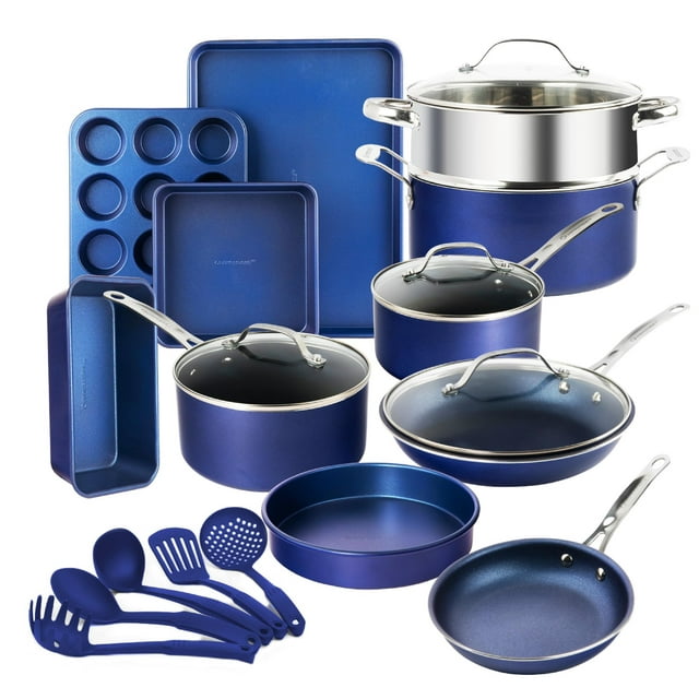 GRANITESTONE Juego de utensilios de cocina antiadherentes de 20 piezas, color azul, juego de utensilios de cocina, juego de utensilios de cocina antiadherentes de granito, juego de utensilios de cocin