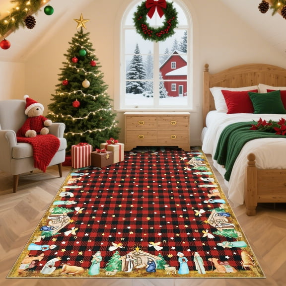 Christmas Kitchen Runner Rugs and Stain Resistant Mats Non Slip Area Rugs Holiday Décor Floor Mats for Kitchen Home Hallway for Living Room、Entrance Door、Bedroom、Laundry Room、Dormitory