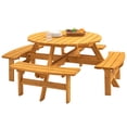 thumbnail image 2 of Hassch 8 Person Outdoor Circular Round Wooden Picnic Table with Built-in Benches for Patio Backyard Garden with Umbrella Hole (Natural), 2 of 8