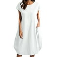 thumbnail image 2 of Fankiway Mode Femmes Été Robe Courte à Manches Courtes Unie avec Poche Décontractée Col Rond Robes Grande Taille pour Femmes Rondes Robes de Printemps pour Femmes 8509, 2 of 6