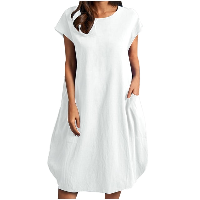 Birdeem Mode Femme Été Uni Manches Courtes Poche Décontracté Col Rond Robe Courte