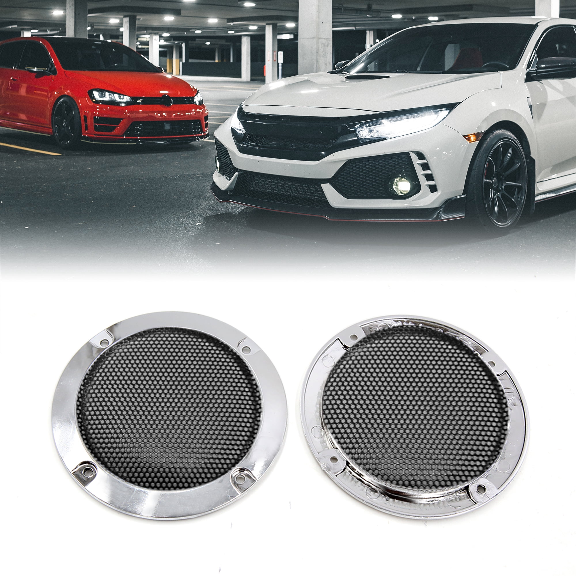 Unique Bargains 2Pcs Chrome Plating Car Audio Woofer Subwoofer Mesh Cover 3"