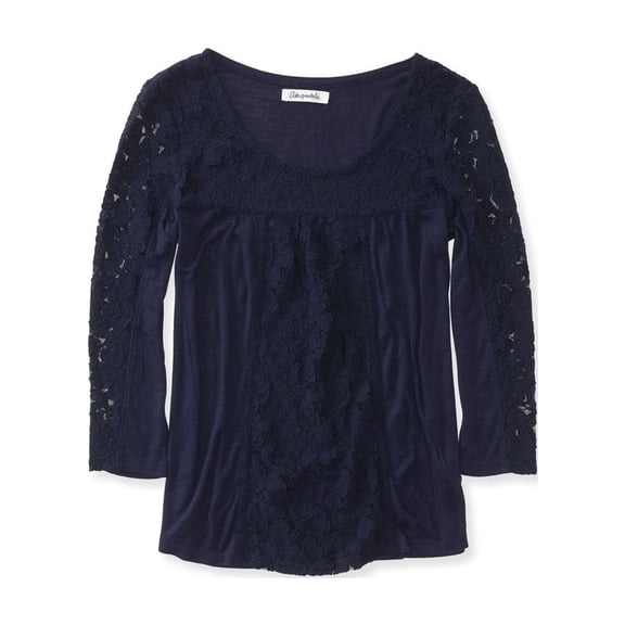 Aeropostale Womens Lacey Ls Embellished T-Shirt, Blue, Juniors, X-Small