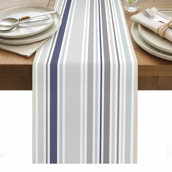 Gray Stripe Table Runner - 36 Inch Long, Kitchen Dining Table Runner Dresser Scarves, Modern Abstract Art Navy Blue Striped Rustic Farmhouse Decor for Coffee Tables Wedding Party Banquet