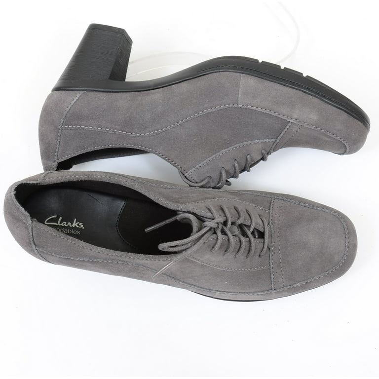 Clarks Bendables Womens Size 11 Wide Width Gray Suede Lace up Chunky Heels Walmart
