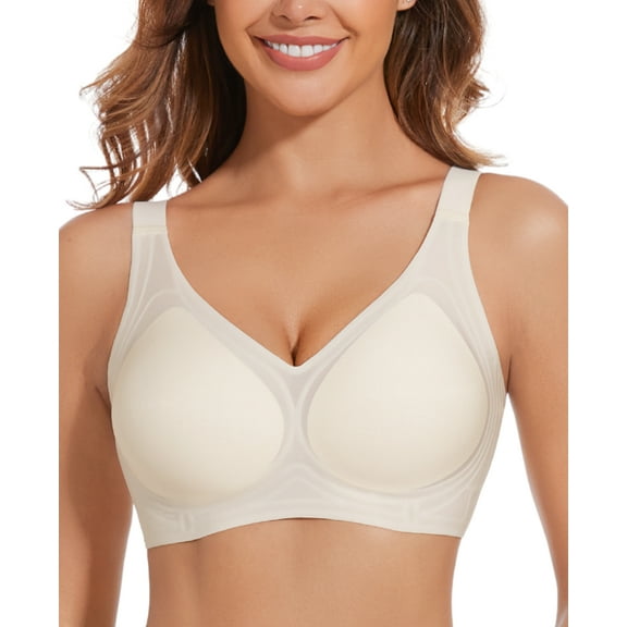 YANDW Wireless Everyday Bra No Underwire Comfort Full Coverage Bras for Women, White L
