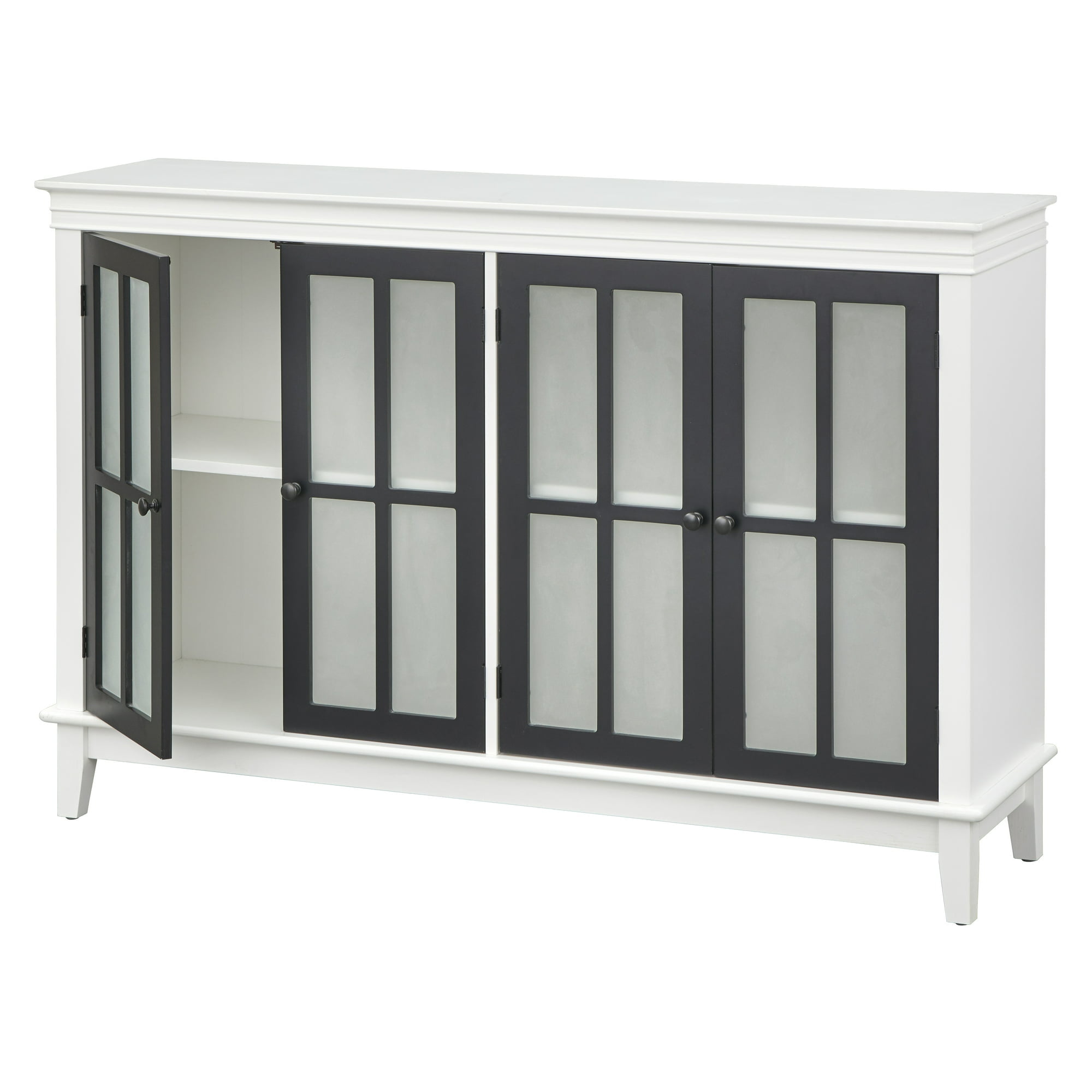 TMS Hampshire 52" Modern Two-Tone Sideboard with Tempered Glass Doors and Two Ajustable Shelves, White/Black