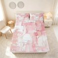 thumbnail image 4 of Manfei Abstract Geometric Block Bed Sheets, Abstract Artwork Fuul Size Sheets, Pink White, Pink Reversible 4pcs1 Flat Sheet + 1 Fitted Sheet + 2 Pillowcases, 4 of 6