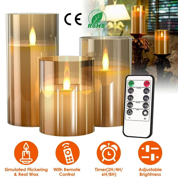 Moclever 3Pack Flameless Candles Indoor Battery Operated LED Candles with Remote Control Timer, Warm White