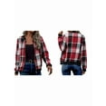 thumbnail image 3 of Shackets for Women Casual Zip Up Flannel Plaid Jackets Long Sleeve Baggy Outwear Coat Fall Clothes Red XXL, 3 of 7