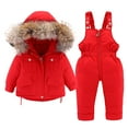 thumbnail image 1 of Gibobby Chamarra de invierno para bebé niñoBebé Niños Niñas invierno grueso cálido con capucha abajo abrigo abajo Paraks Playsuit pantalones mono traje d(Rojo, 3-4 Años), 1 of 5