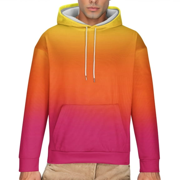 Momasggi Big and Tall Hoodies for Men Trendy Gradient Print Pullover Tops Loose Casual Long Sleeve Drawstring Hooded Sweatshirts with Pockets Orange 5XL
