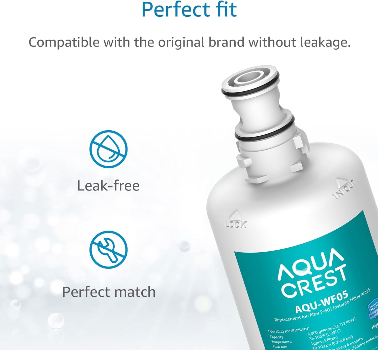 AQUA CREST F-601R Water Filter Cartridge, Replacement for InSinkErator® F-601R Filter Cartridge, NSF/ANSI 42 Certified for More Pure Enjoyment, 2 Pack