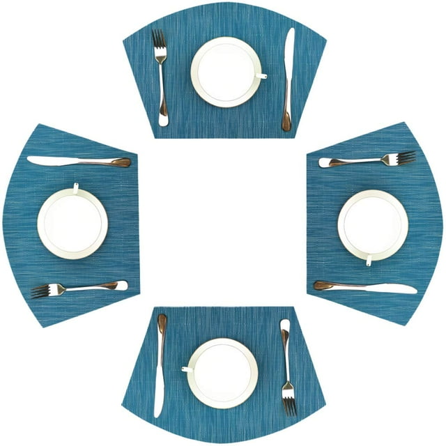 Red-A Napperons en Vinyle Tissé pour Table à Manger Durables Résistants à la Chaleur Lavables pour Table Ronde, Ensemble de 4, Bleu