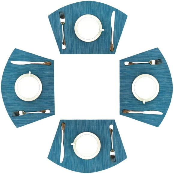 Red-A Napperons en Vinyle Tissé pour Table à Manger Durables Résistants à la Chaleur Lavables pour Table Ronde, Ensemble de 4, Bleu