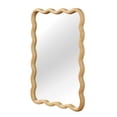 thumbnail image 4 of Resenkos Curved Rectangle Wooden Frame Wall Mirror, HD Tempered Glass Vintage Accent Mirror for Bathroom, Entryway, Living Room & Master Bedroom, Oak, 4 of 6