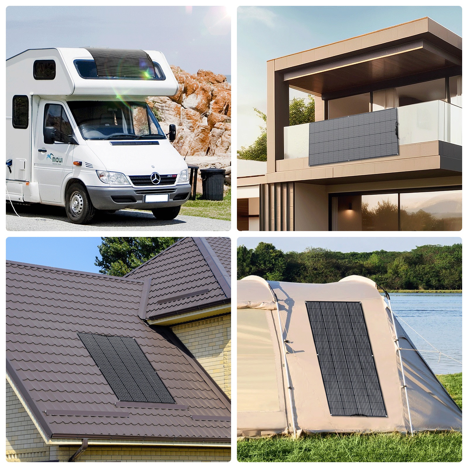 12V 200W Portable Flexible Solar Panel Mono Power RV Camping Home Boat Off-Grid