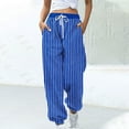 thumbnail image 2 of Fewfanhot Women's Pants Baggy Wide Leg Pants Casual Drawstring Elastic Waisted Color Blocked Workout Pants, 2 of 5