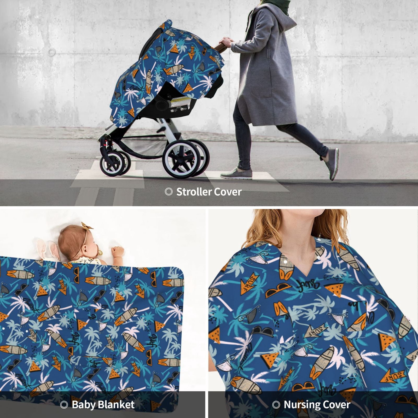 Car Seat Cover Baby - Shark Skateboard Coconut Tree Breathable Infant Car Seat Cover for Baby Carseat, Lightweight Comfort Baby Essentials Must Haves Newborn Stuff for Girl Boy