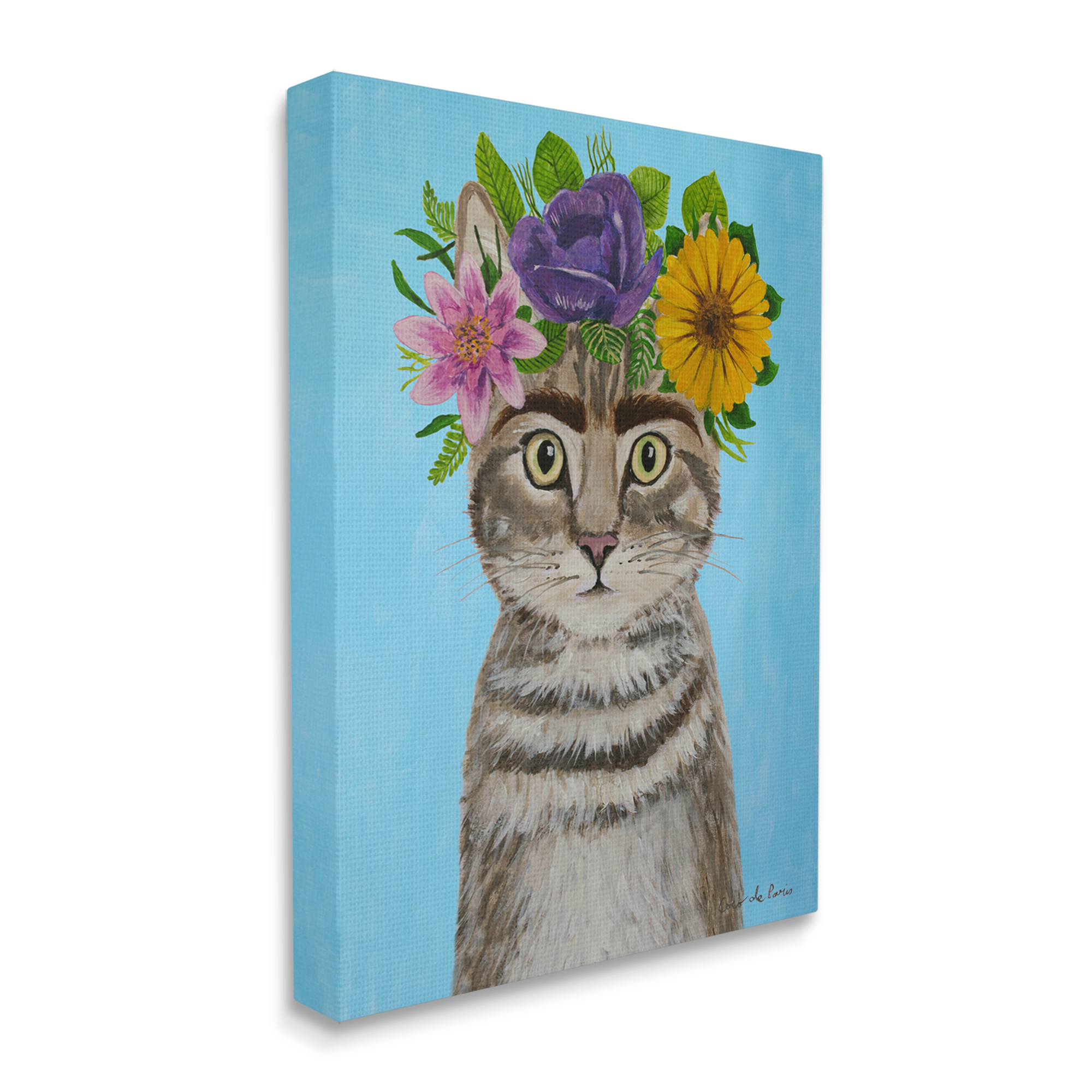 Stupell Industries Fun Manx Cat Bold Flower Arrangement Portrait Painting , 30 x 40, Design by Coco de Paris