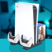 PS5 Charger Station, PS5 Cooling Fan Stand, PS5 Charger Stand with Controller Charger, PS5 Vertical Stand with Cooling Fan and LED Indicator, 3 Levels Adjustable Fans Speed, 12 Game Rack Organizer