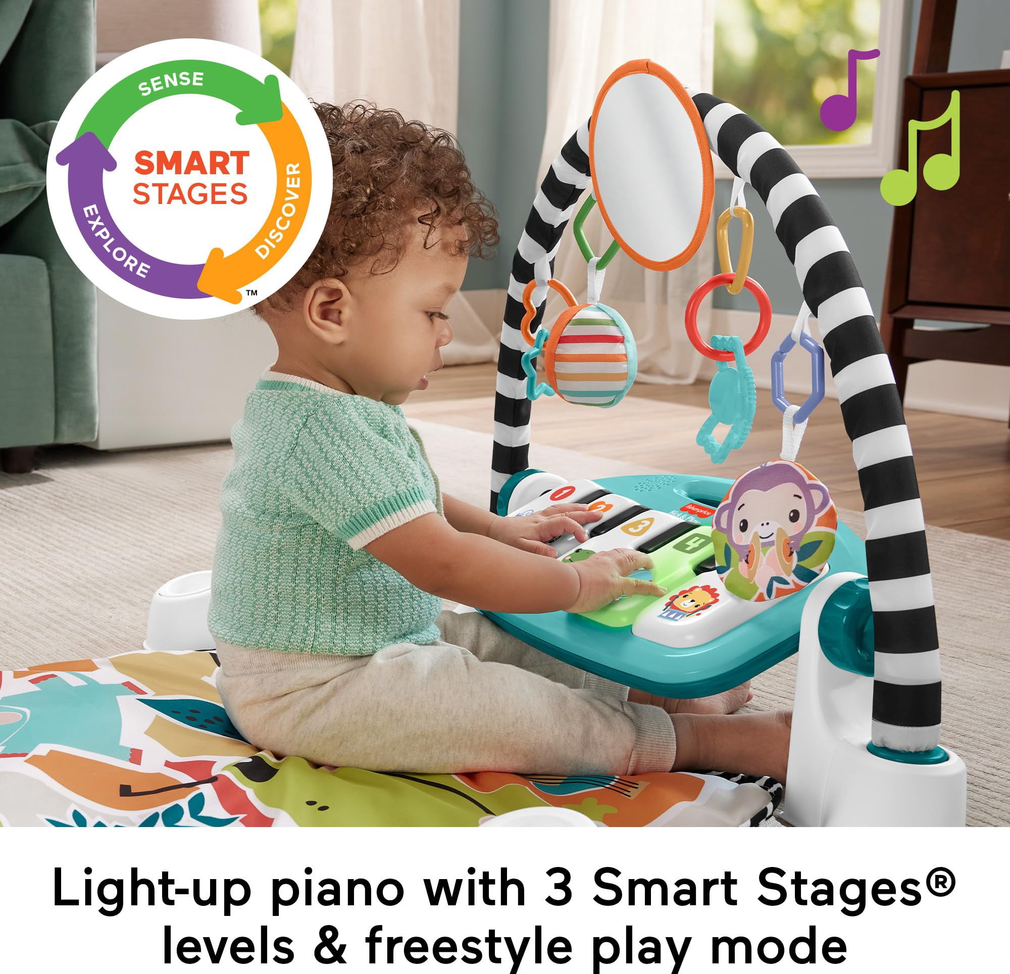 Fisher-Price Baby Musical Toy Set Glow and Grow Kick & Play Piano Gym Blue Playmat with 2 Rattle Maracas for Newborns Ages 0+ Months