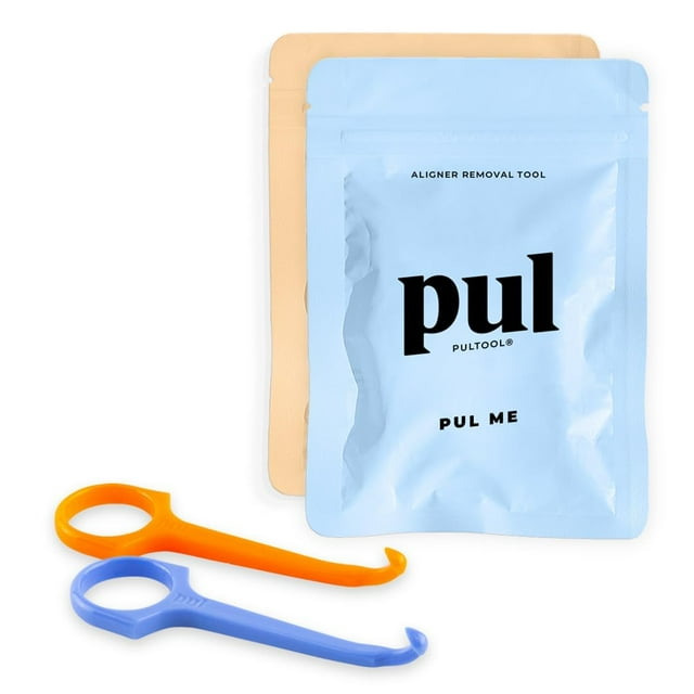 Clear Aligner Removal PUL Tool for Invisalign Removable Braces & Trays | Compatible with Removable Braces, Aligners, Retainers, & Dentures | Hygienic, Durable, Compact | By The Pultool (Orange + Blue)