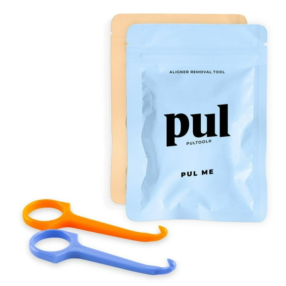 Clear Aligner Removal PUL Tool for Invisalign Removable Braces & Trays | Compatible with Removable Braces, Aligners, Retainers, & Dentures | Hygienic, Durable, Compact | By The Pultool (Orange + Blue)