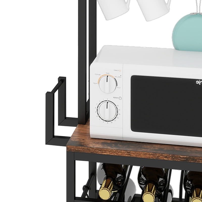 Uforic 6 Tier Kitchen Bakers Rack with Power Outlets, Coffee Bar Table with Wine Rack & Glass Holder, Storage Microwave Stand Kitchen Storage Shelf for Kitchen,Brown