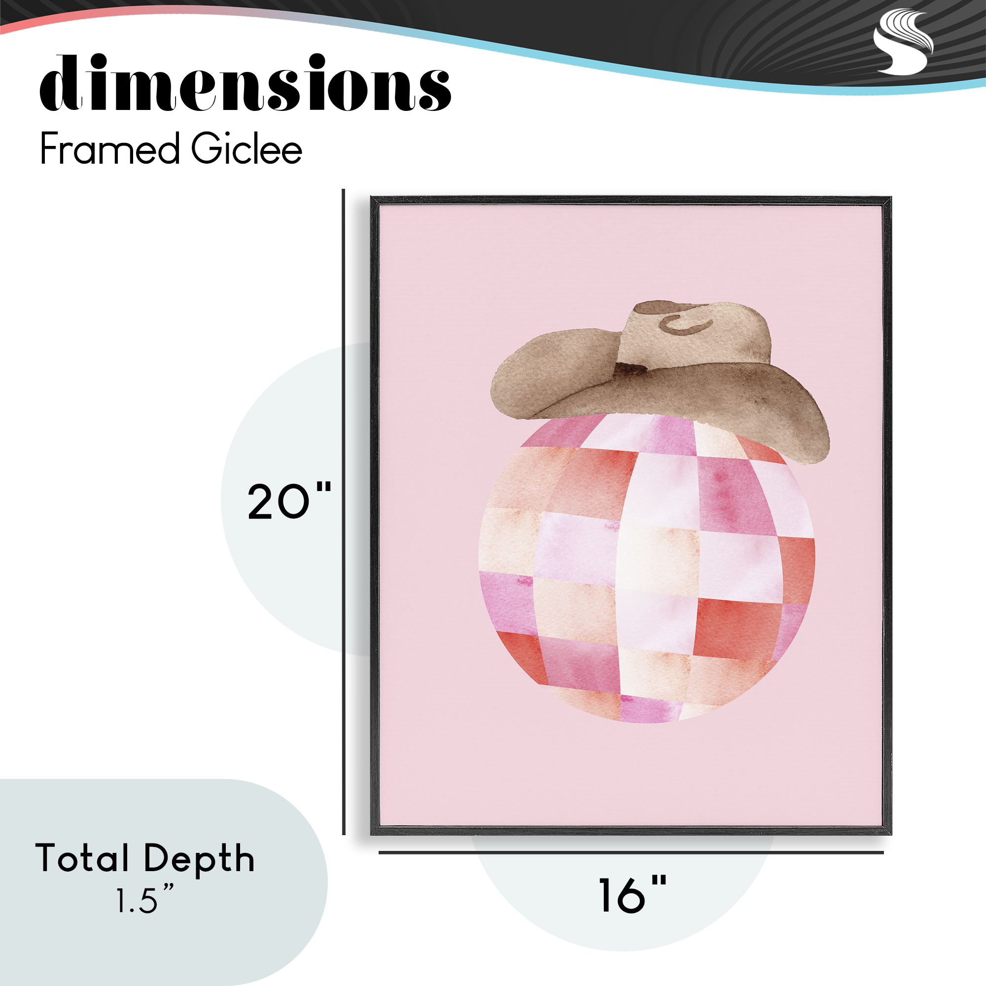 Rosy Disco Cowgirl Hat Black Framed Giclee Art, design by Nina Jacobs