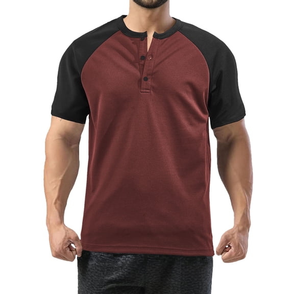 Krdevn Men's Color Blocked Button Open Neck Pineapple Grid Raglan Sleeves for Men Casual Loose Sports Business Short Sleeved T Shirt,M