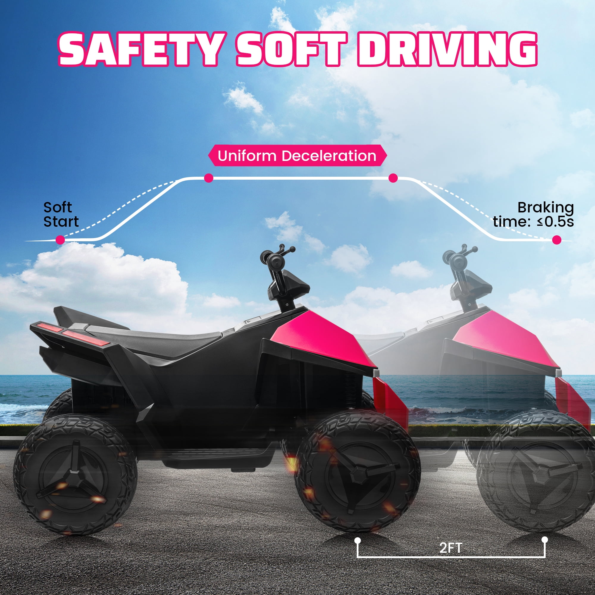 POP FRIENDS Kids ATV 24V, 4WD Ride on Toys Electric Car for Ages 3+ Toddlers Boys Girls with Remote Control, LED Headlights, Anti-Slip Tires, Bluetooth, Music Player, Pro Pink