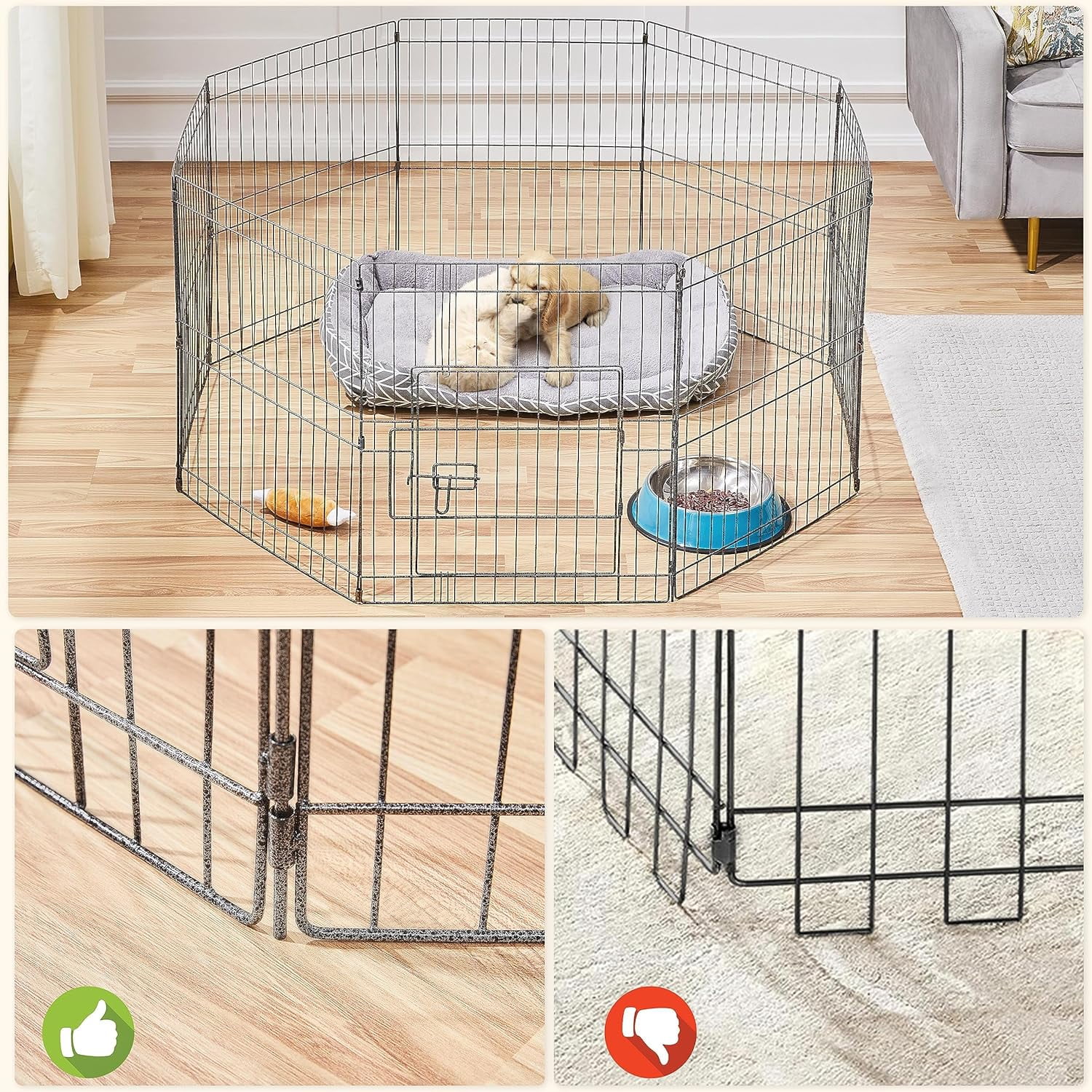 WLTER 24" High 8 Panel Foldable Metal Dog Exercise Pen Pet Playpen Dog Fence Outdoor & Indoor Use for Small Animals with Door Black