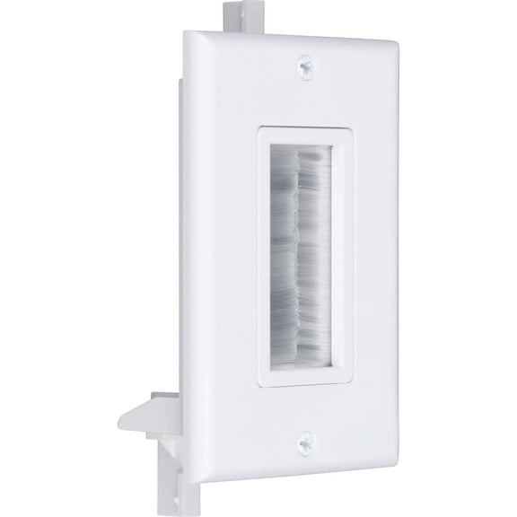Buyer's Point Brush Wall Plate w/Built in Mounting Bracket, Decora Style, Cable Pass Through Insert for Wires, Single Gang Cable Access Strap, Wall Socket for HDTV, HDMI, Home Theater (White)