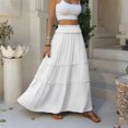 thumbnail image 5 of Tiered Maxi Skirt with Pockets, Boho Ruffle Layered High Waisted Long Skirt, Casual Flowy Smocked Paperbag Waist Slacks, 5 of 7
