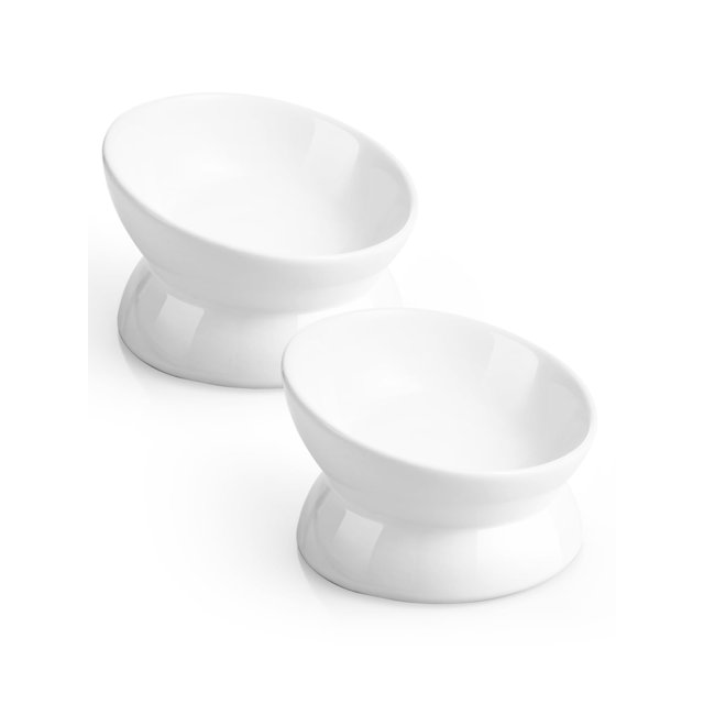 Cuenco de comida para gatos Elevated LoeJan, cerámica, 150 ml, paquete de 2 unidades, blanco