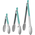 thumbnail image 1 of 18/8 Stainless Steel Kitchen Tongs: U-Taste 7+9+12 inch Heat Resistant Cooking Tong with Sturdy Metal Tips & Non Slip Silicone Handle & Smooth Locking for Serving BBQ (Set of 3, Aqua Sky), 1 of 9