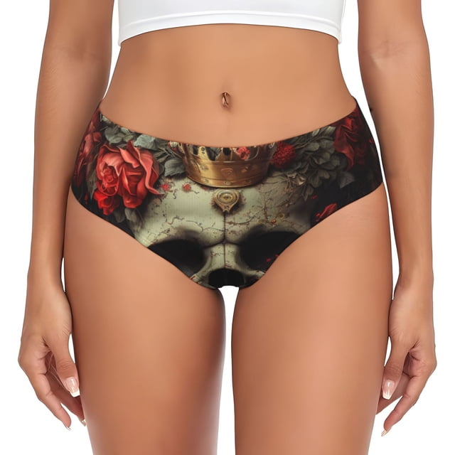 Balery Classical Rose Crown Skull Ropa Interior de Algodón para Mujer con Dibujo – Braguitas Cómodas y Elásticas, Estilo Clásico-Medium
