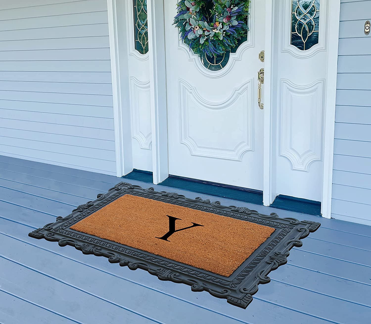A1HC Natural Rubber & Coir 24x36 Monogrammed Doormat For Front Door, Anti-Shed Treated Durable Doormat for Outdoor Entrance, Heavy Duty, Low Profile, Easy to Clean, Long Lasting Front Porch Entry Rug