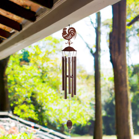 ICE ARMOR 38" Long Metal Brown Rooster Silhouette Wind Chime Garden Patio Decoration