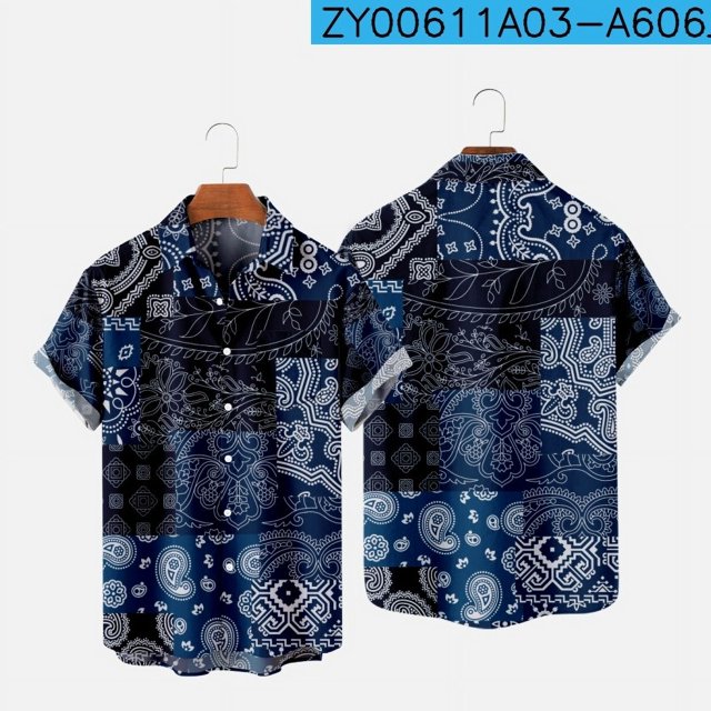 2022 New Original Risk Free Wave Pattern 3D Printing Lapel Men's T-Shirt Top Hawaiian Beach Style