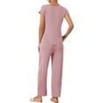 thumbnail image 3 of INSPIRE CHIC Women's Short Sleeve Modal Casual Set Pajama 2 Piece Loungewear Long Pants Sweatsuit L Pink, 3 of 6