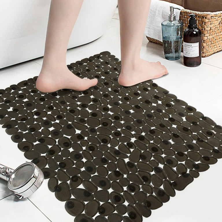 Bath Mat 54x54cm Shower Non\-Slip Floor Mat Pebble Design PVC Bathroom  Safety Anti\-Slip Massage Pad Square New Upgrade 2021 black 