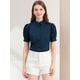 thumbnail image 3 of Camisa abotonada de oficina Allegra K Algodón con cuello de manga abullonada Azul oscuro M, 3 of 6