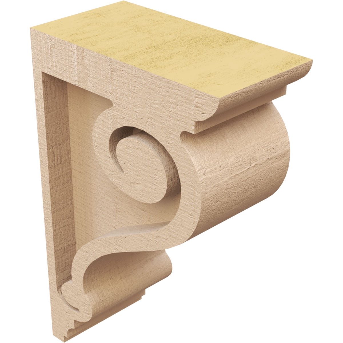 2"W x 4"D x 6"H Classic Scroll Rough Cedar Woodgrain TimberThane Corbel, Primed Tan