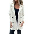 thumbnail image 3 of Women'S Double Breasted Wool Pea Coat Notched Lapel Cable Knit Raglan Sleeve Sweater with Cuff Straps Milky White L, 3 of 9