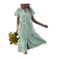 thumbnail image 3 of VISgogo Vestido camisero con botones para mujer, casual, manga corta, estampado a cuadros, vestido midi de línea A VISgogo  moda, 3 of 9