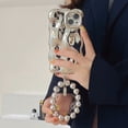 thumbnail image 1 of Luxury Electroplated 3D Meteorite Pattern Phone Case for iphone 14 13 11 12 Pro Max Silver Shockproof Cover Round Bead Bracelet, 1 of 1